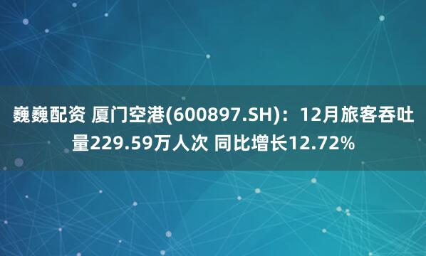 巍巍配资 厦门空港(600897.SH)：12月旅客吞吐量229.59万人次 同比增长12.72%